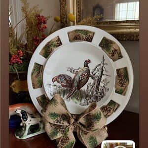 Rustic Pheasant Decorative Plate with Burlap Bow